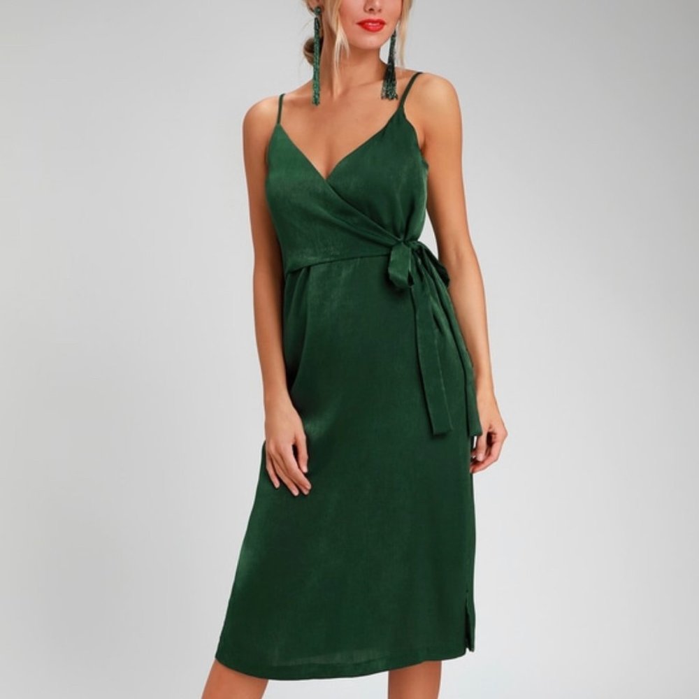 Lulus Satin Midi Wrap Dress